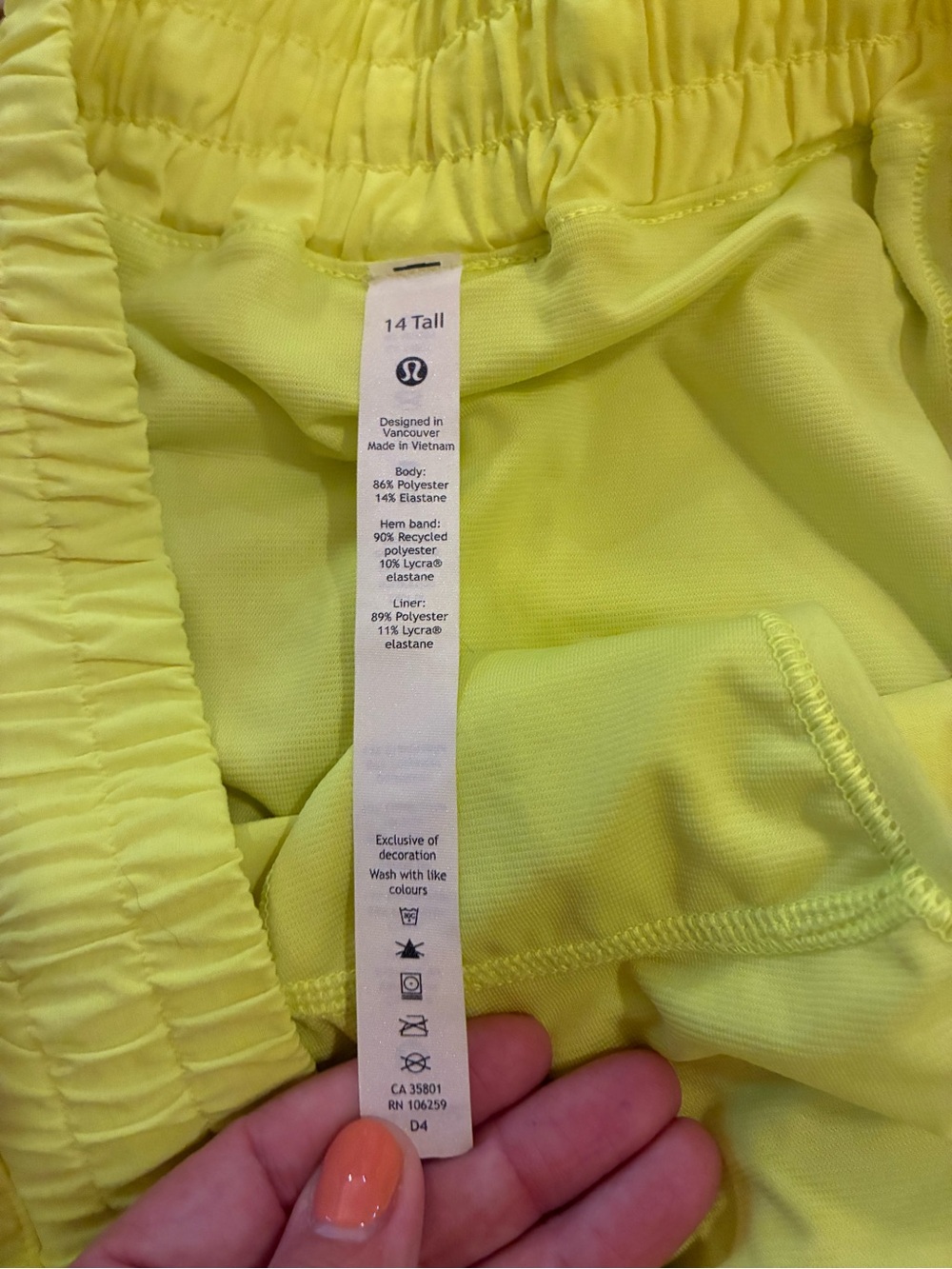 lululemon Hotty Hot Low-Rise 4” Lined Shorts Neon Yellow Size 14 Tall - Picture 7 of 7